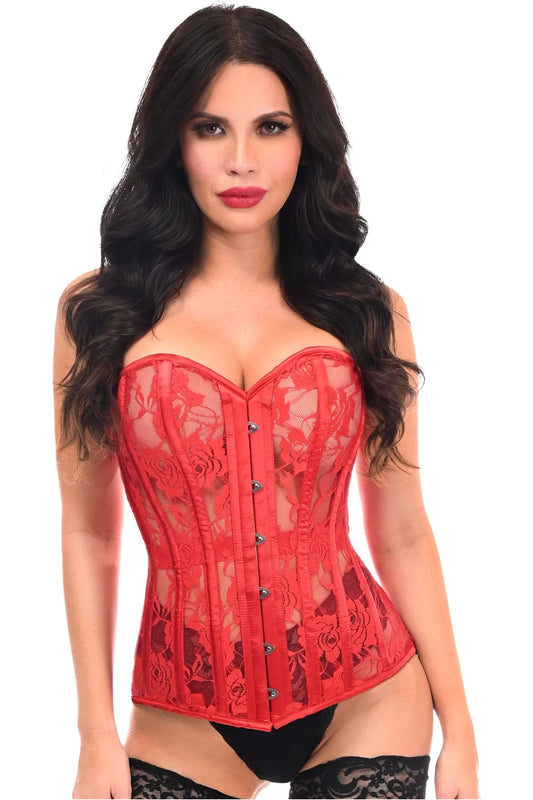 Daisy Corsets Lavish Red Sheer Lace Over Bust Corset