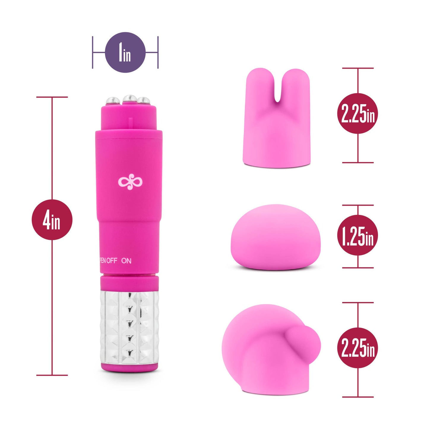 Rose Revitalize - 4" Silicone Mini Vibrator - 3 Attachments