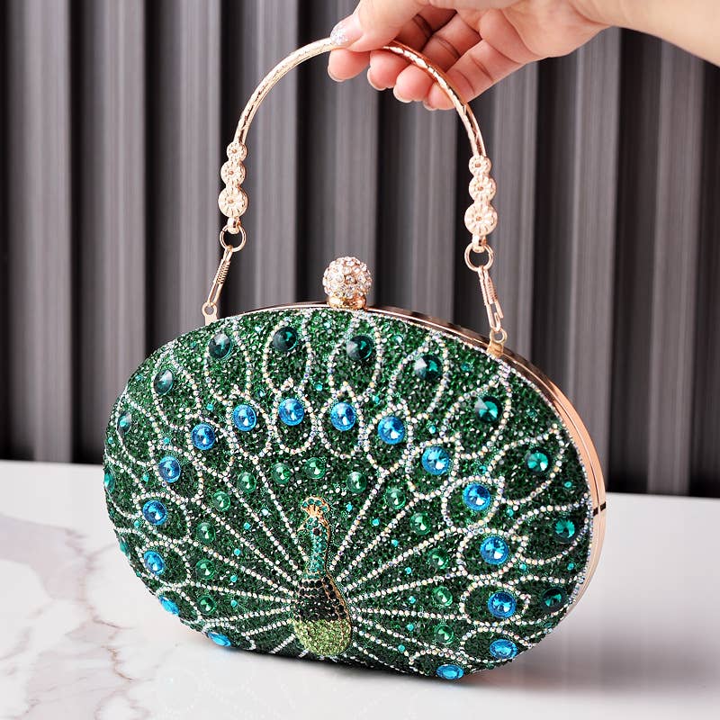 Peacock handbag party diamond clutch