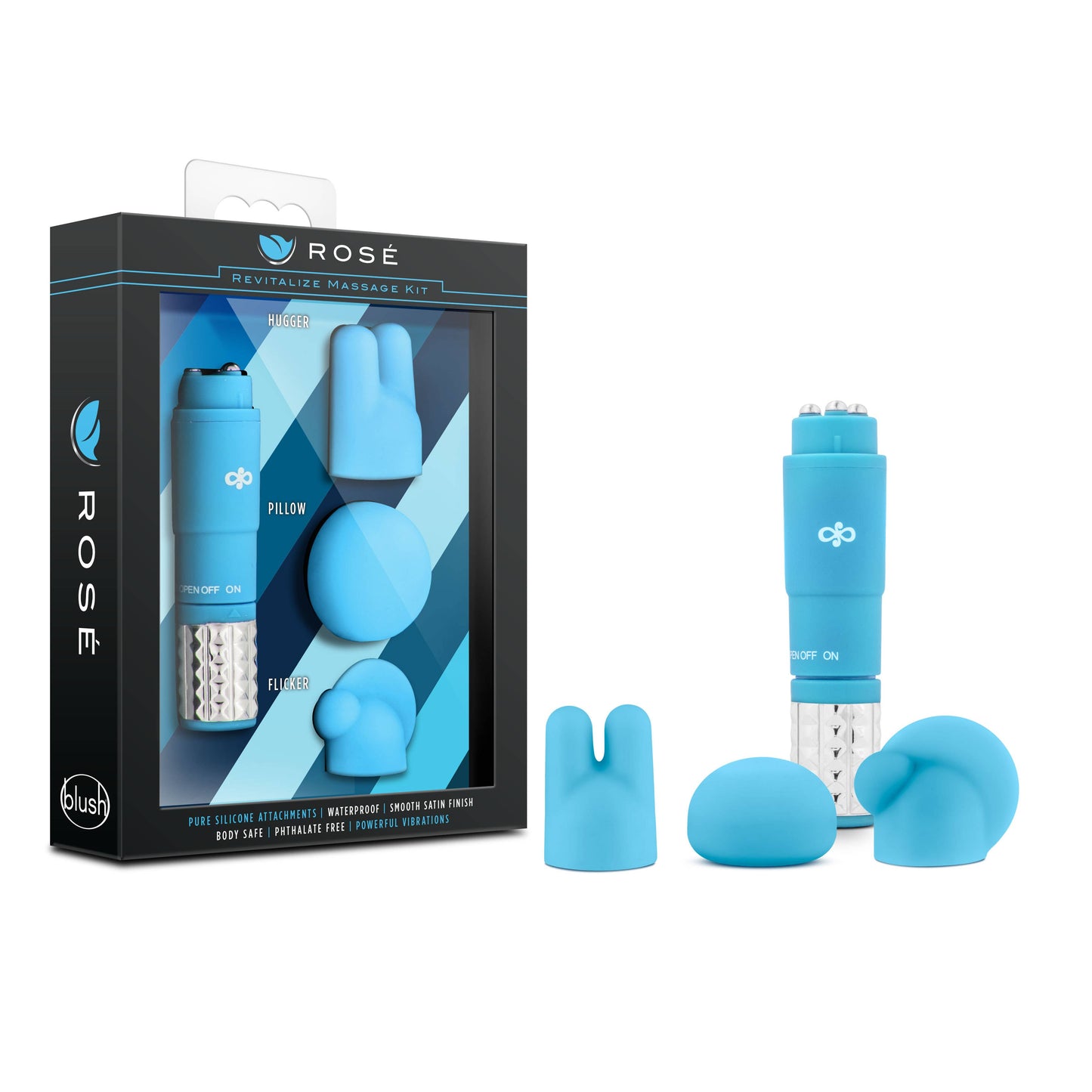 Rose Revitalize - 4" Silicone Mini Vibrator - 3 Attachments