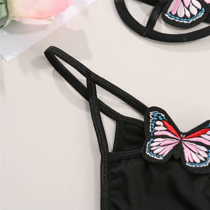 Embossed Bow Tie Neck Lingerie Set