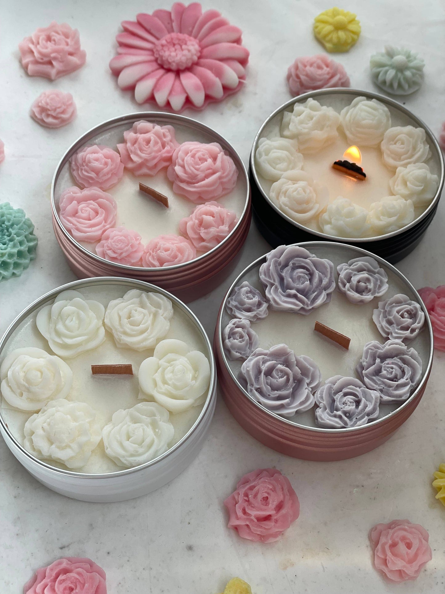 Floral Mini Candles 2 oz - Wood Wick, Floral Scent