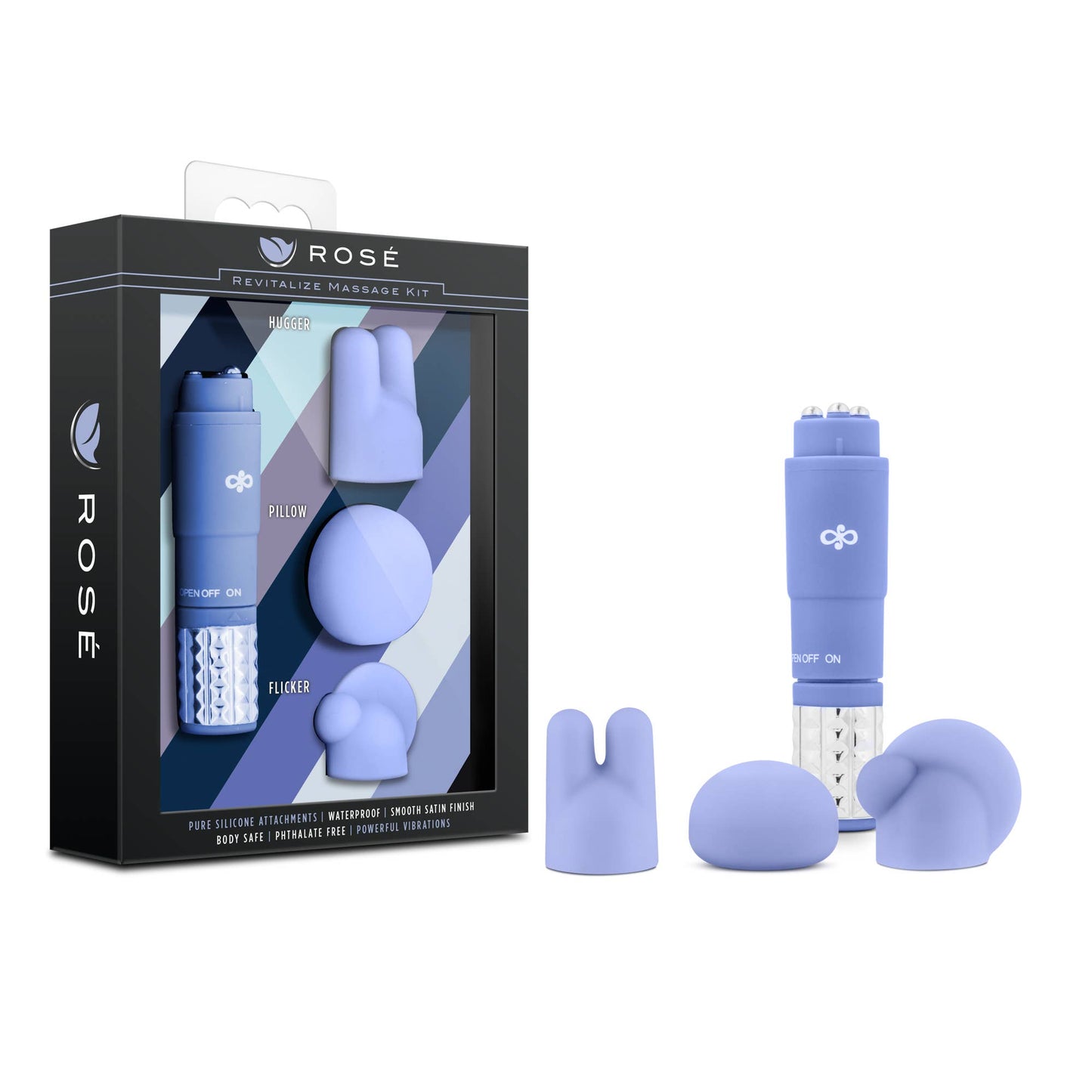 Rose Revitalize - 4" Silicone Mini Vibrator - 3 Attachments