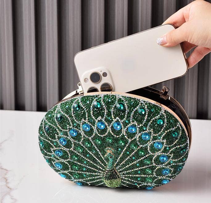 Peacock handbag party diamond clutch