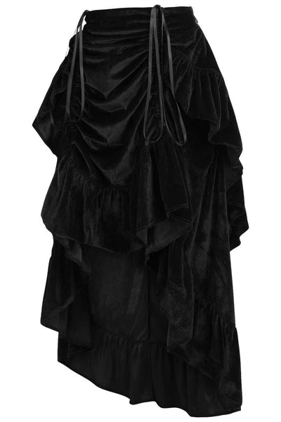 Black Velvet Adjustable High Low Bustle Skirt - dc ACC-270