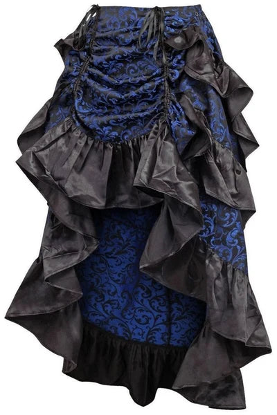 Blue/Black Brocade Adjustable High Low Bustle Skirt - dc ACC-244