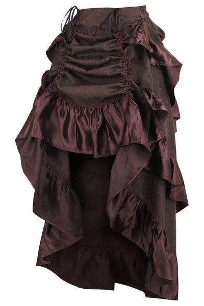 Brown Brocade Adjustable High Low Bustle Skirt - dc ACC-288