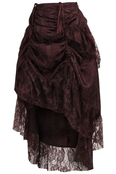Brown Lace Adjustable High Low Bustle Skirt - dc ACC-293