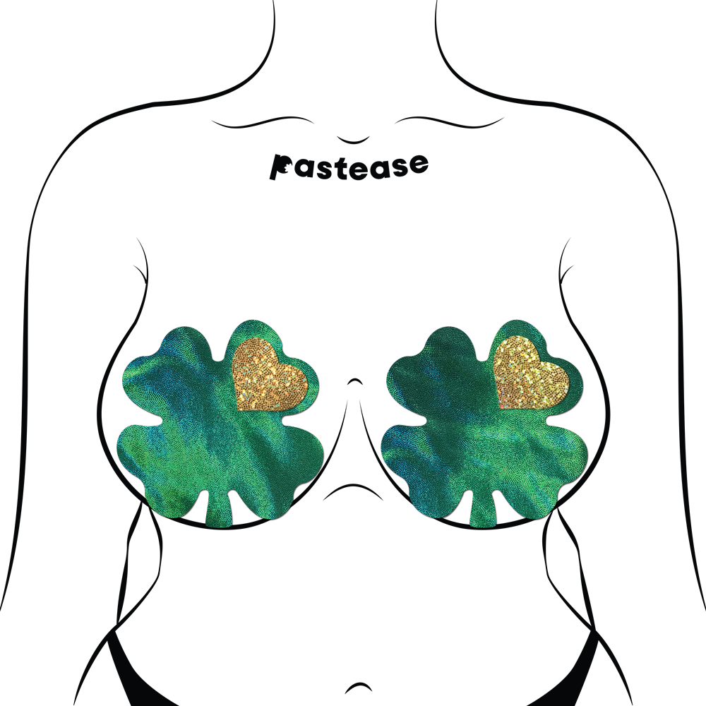Coverage: Clover Green with Glitter Gold Heart Large Pasties