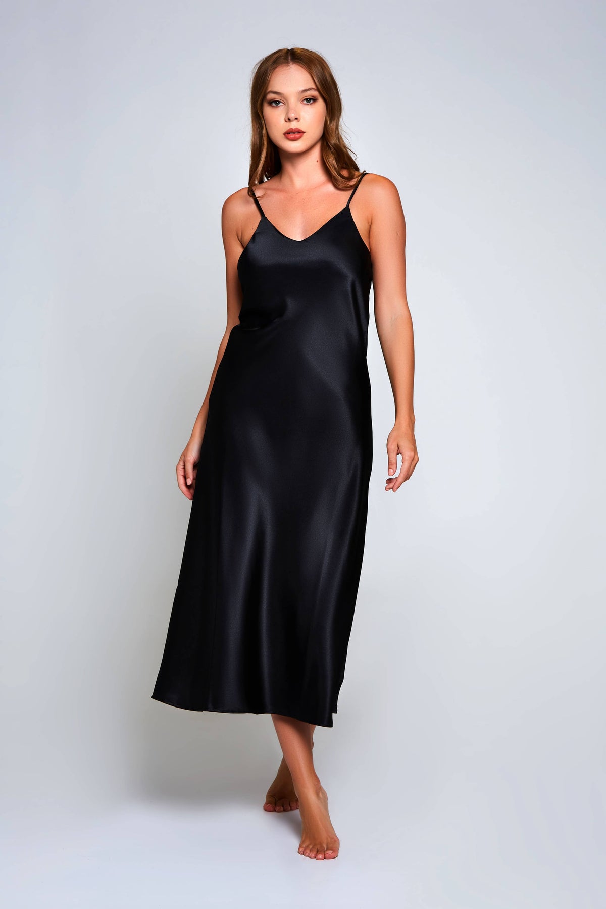 Best Seller-Saphire, Black Victoria Long V-Neck Dress