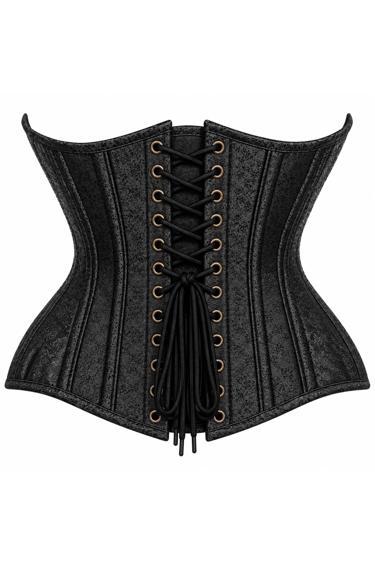 Double Steele Boned Black Brocade Curvy Underbust Corset - dc TD-1863