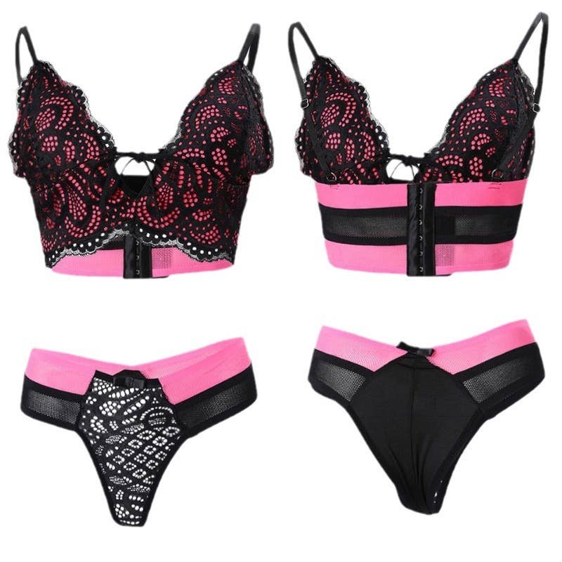 Sexy Contrast Color Lace Underwear Suit