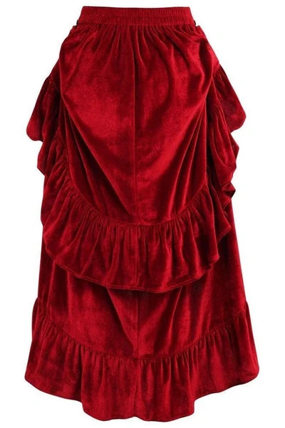 Dark Red Velvet Adjustable High Low Bustle Skirt - dc ACC-280