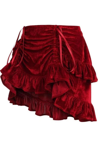 Dark Red Velvet Ruched Bustle Skirt - dc ACC-282