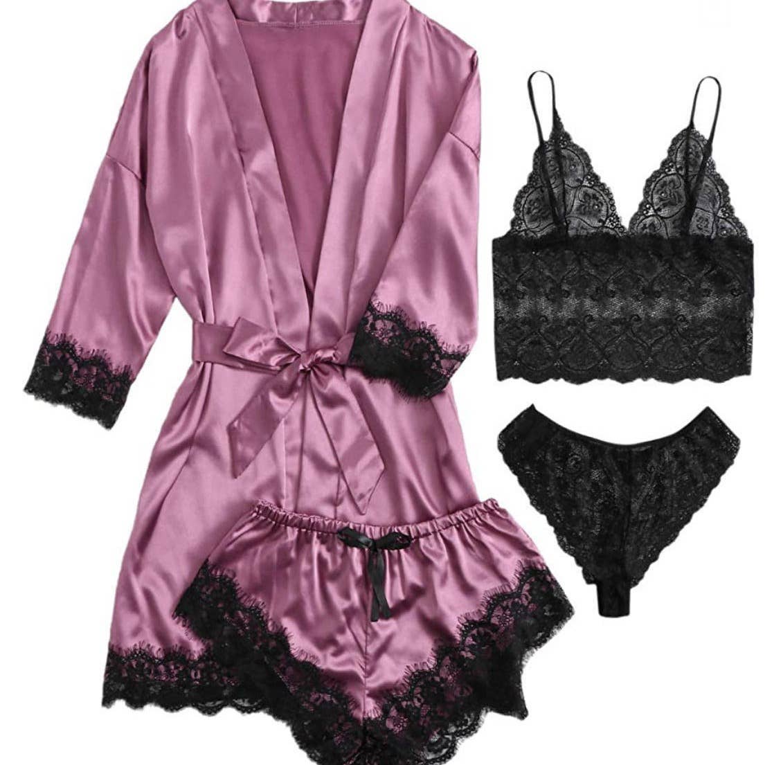 Lace sleepwear erotic lingerie sexy pajamas set 4pcs