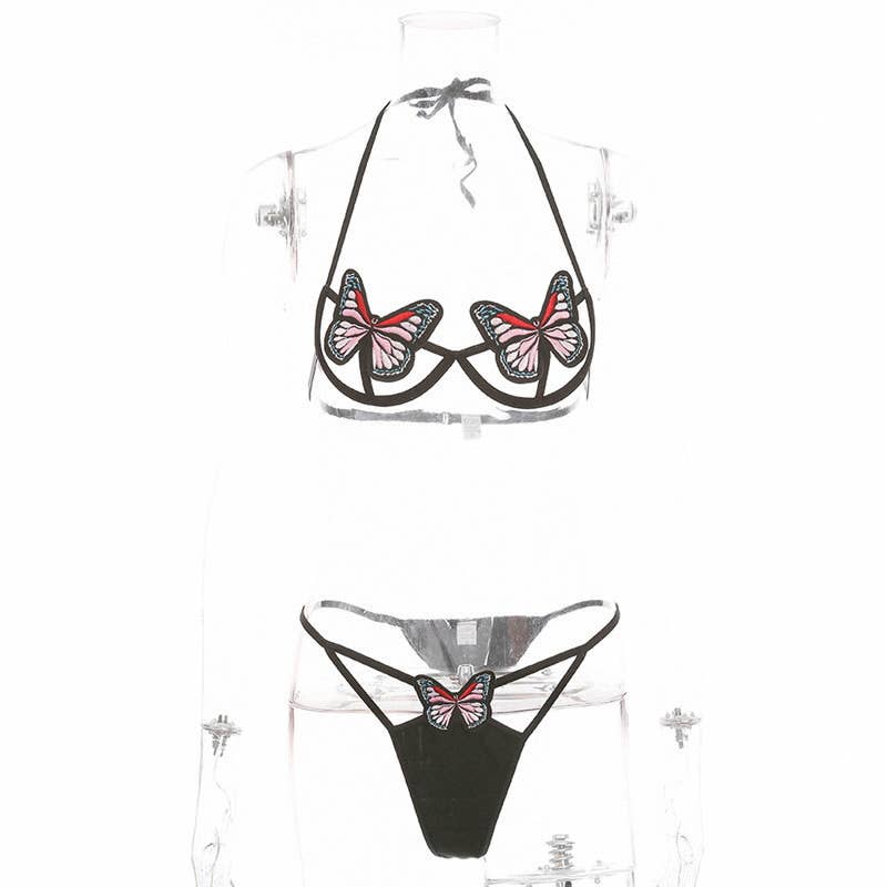 Embossed Bow Tie Neck Lingerie Set