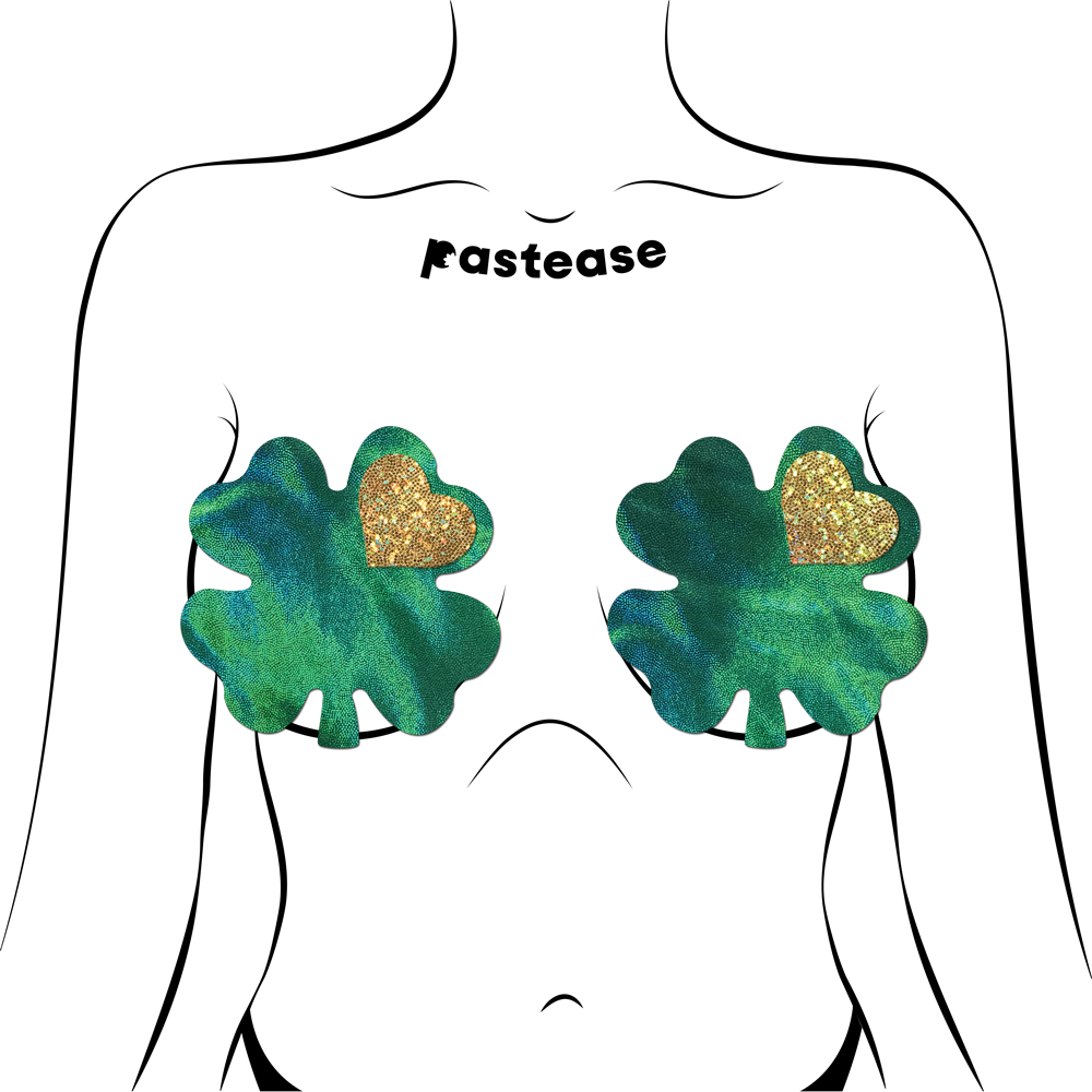 Coverage: Clover Green with Glitter Gold Heart Large Pasties