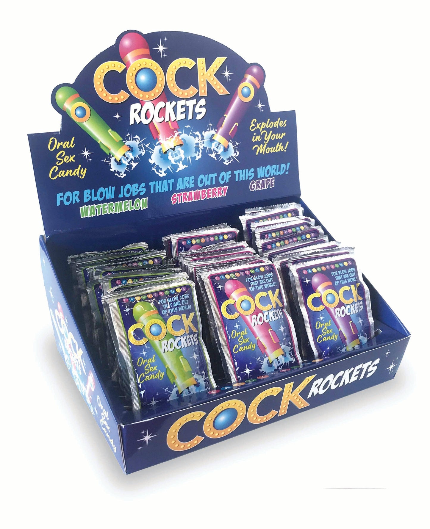 Cock Rockets Oral Sex Candy, POP Display of 36 Grape, Watermelon & Strawberry 🍇 🍉 🍓