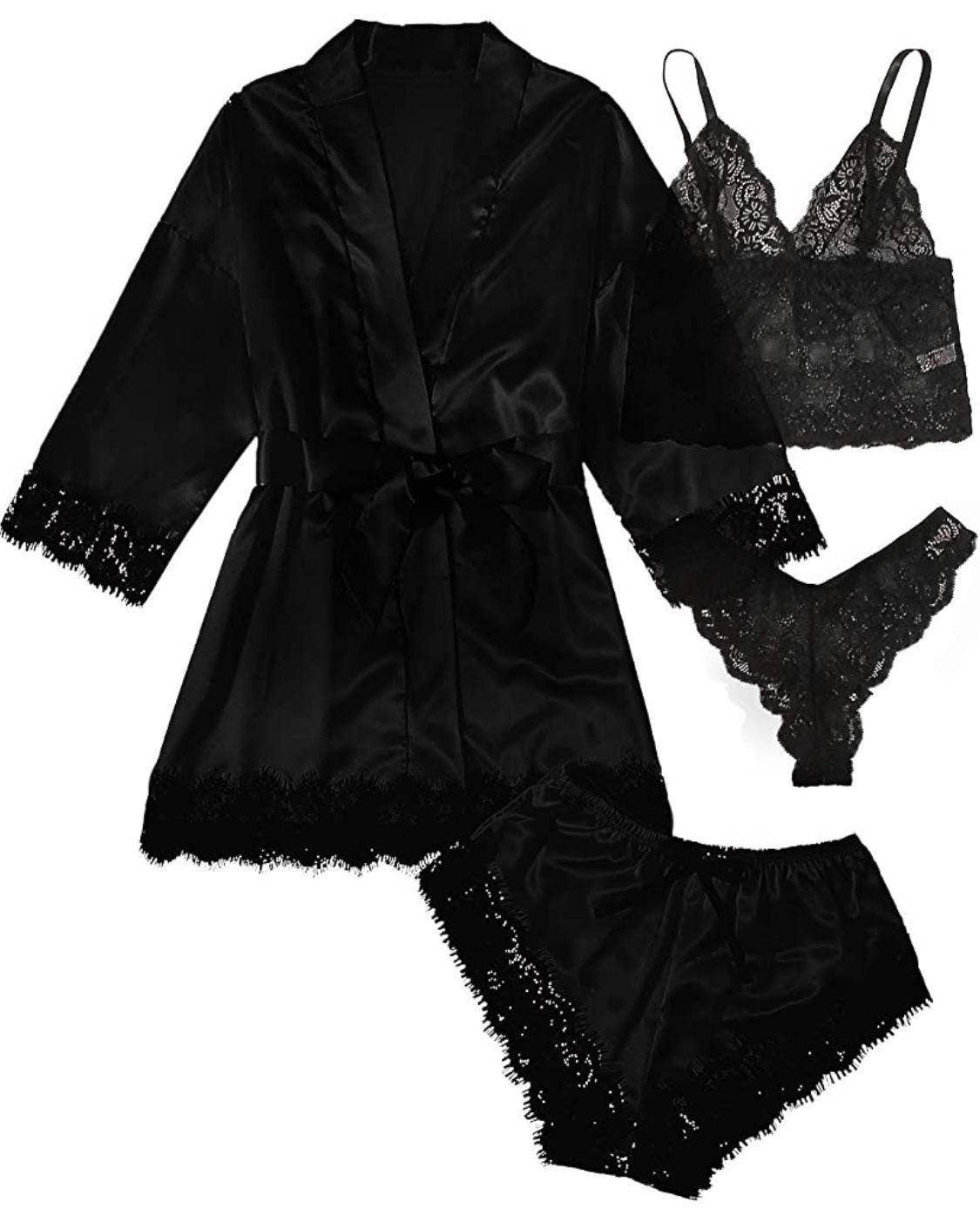 Lace sleepwear erotic lingerie sexy pajamas set 4pcs