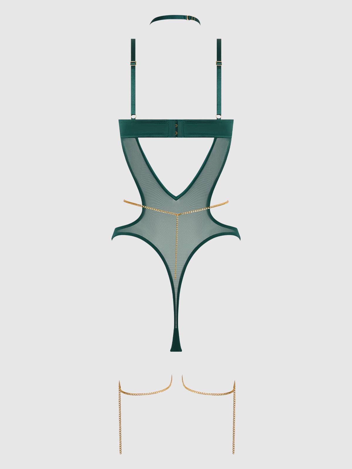 EVANGELINE SATIN & CHAIN HALTER TEDDY