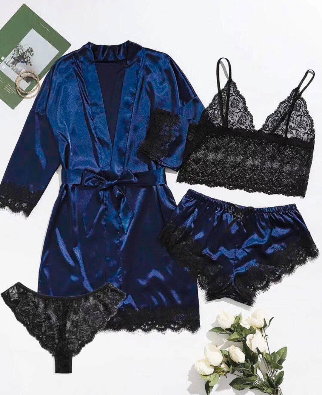 Lace sleepwear erotic lingerie sexy pajamas set 4pcs