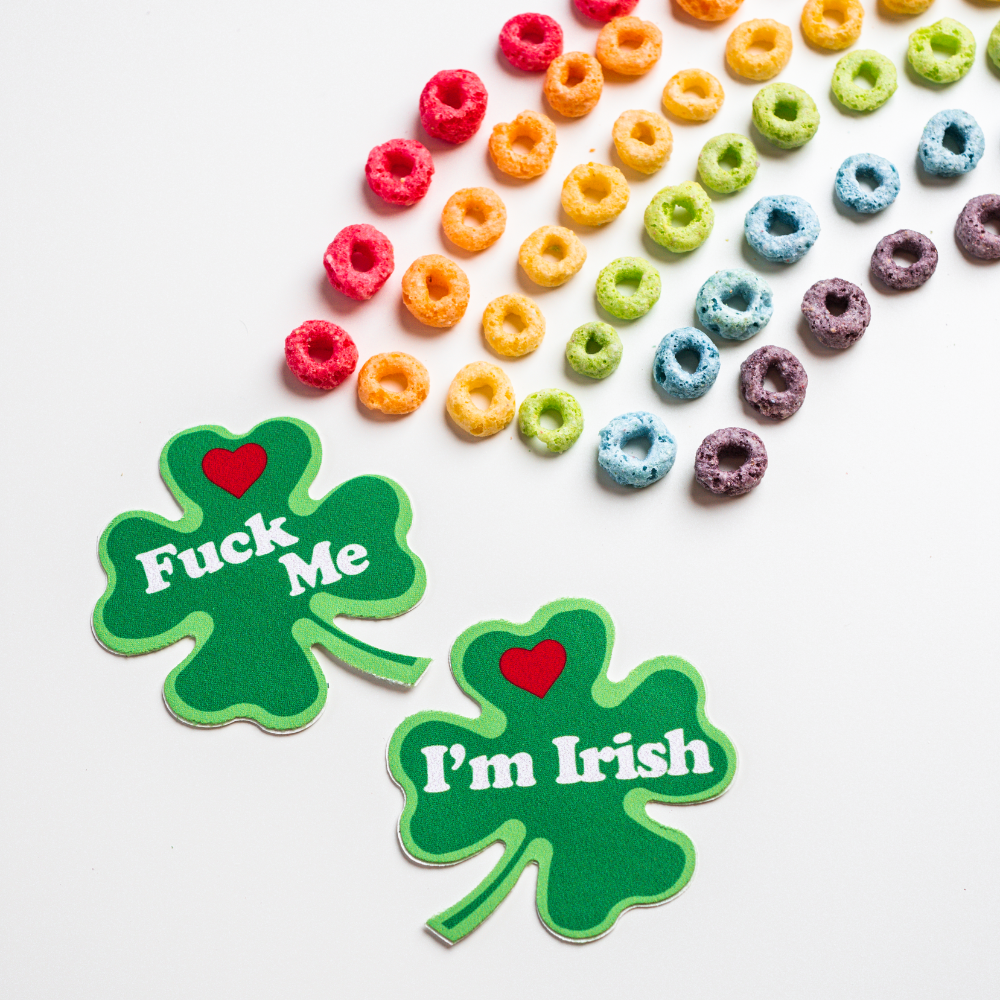 'Fuck Me, I'm Irish' Green Four Leaf Clover Nipple Pasties