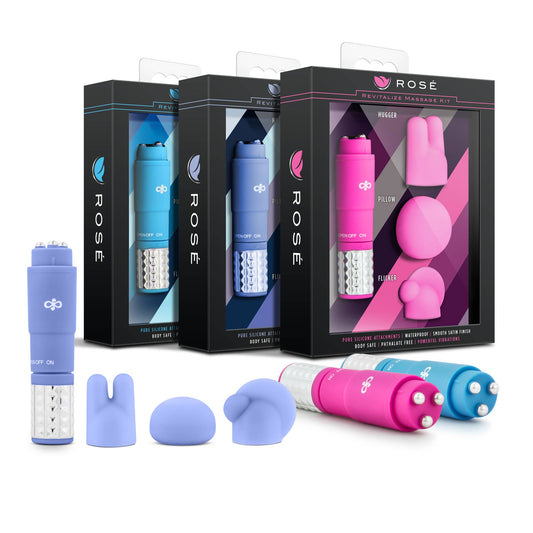Rose Revitalize - 4" Silicone Mini Vibrator - 3 Attachments