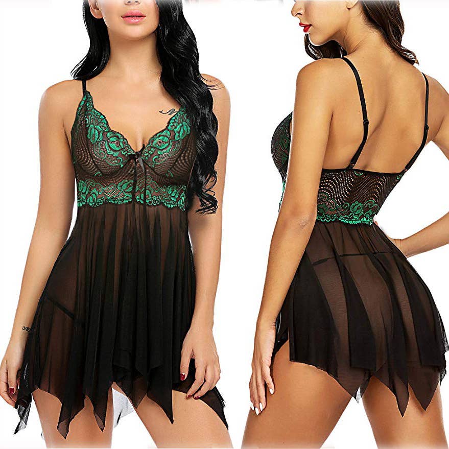 Halter Mesh Nightgown Sexy Set