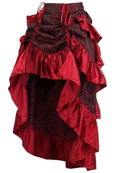 Red Brocade Adjustable High Low Bustle Skirt - dc ACC-291