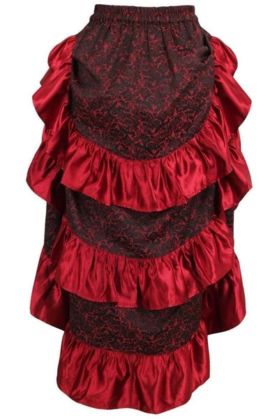 Red Brocade Adjustable High Low Bustle Skirt - dc ACC-291