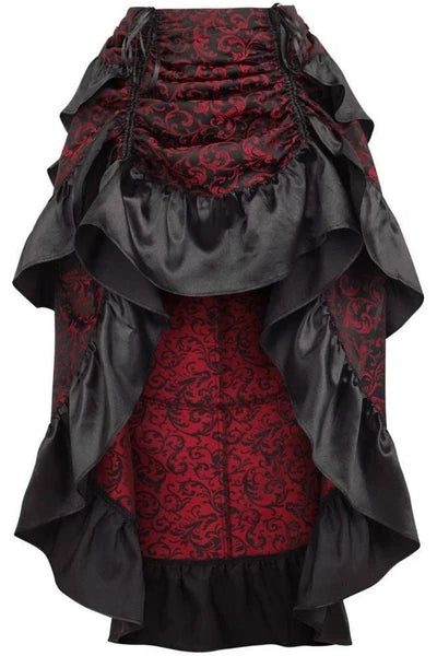 Red/Black Brocade Adjustable High Low Bustle Skirt - dc ACC-242