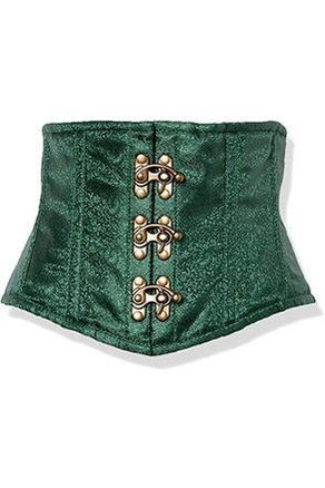 Dark Green Brocade Steel Boned Mini Cincher w/ Clasps - dc TD-1586