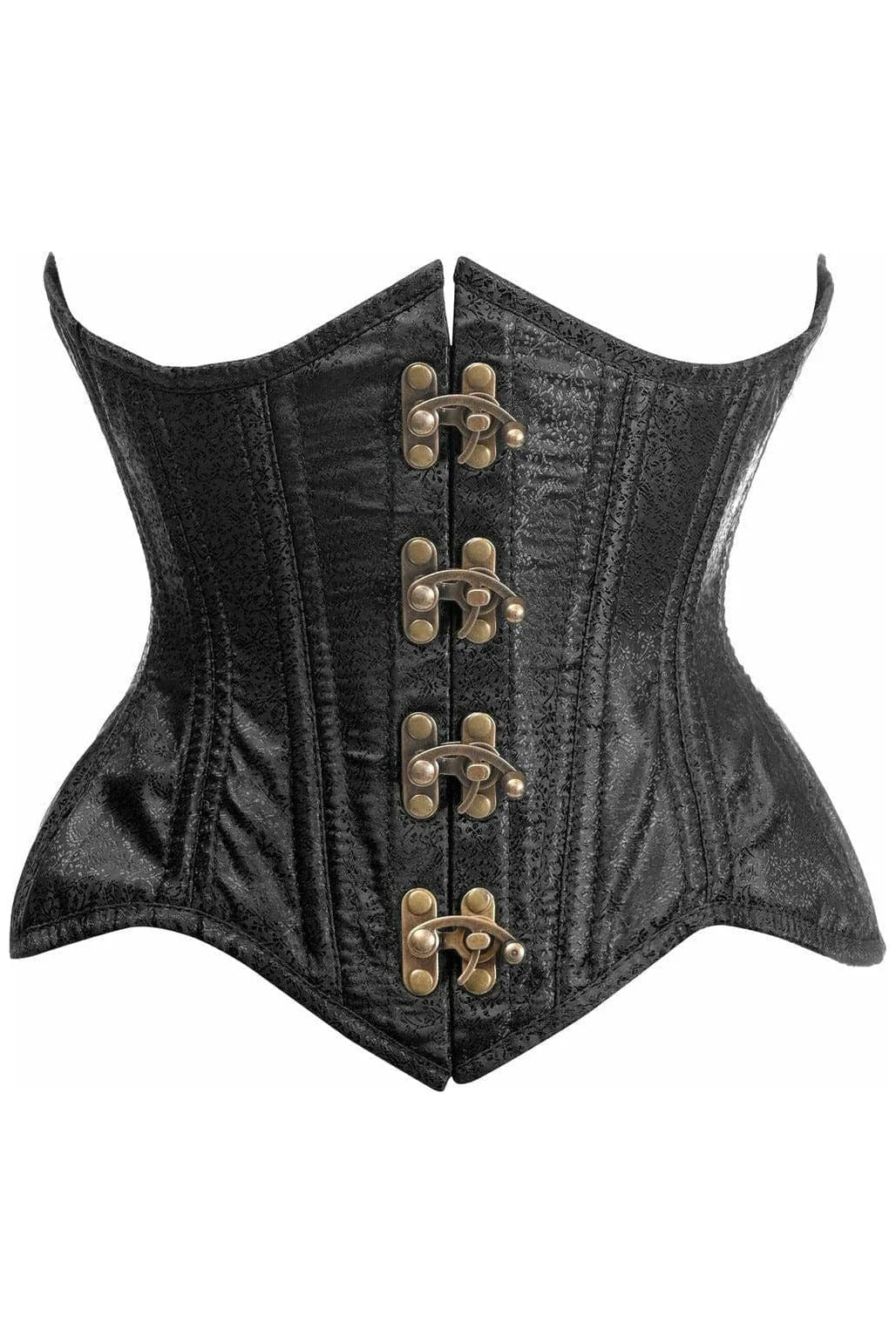 Double Steele Boned Black Brocade Curvy Underbust Corset - dc TD-1863