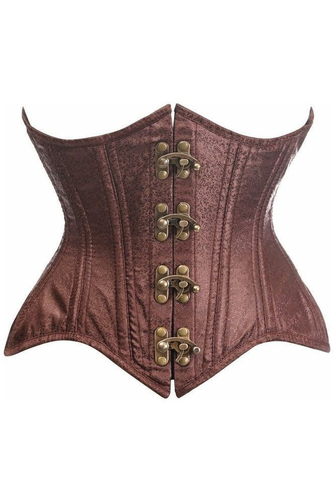 Double Steele Boned Brown Brocade Curvy Underbust Corset - dc TD-1866
