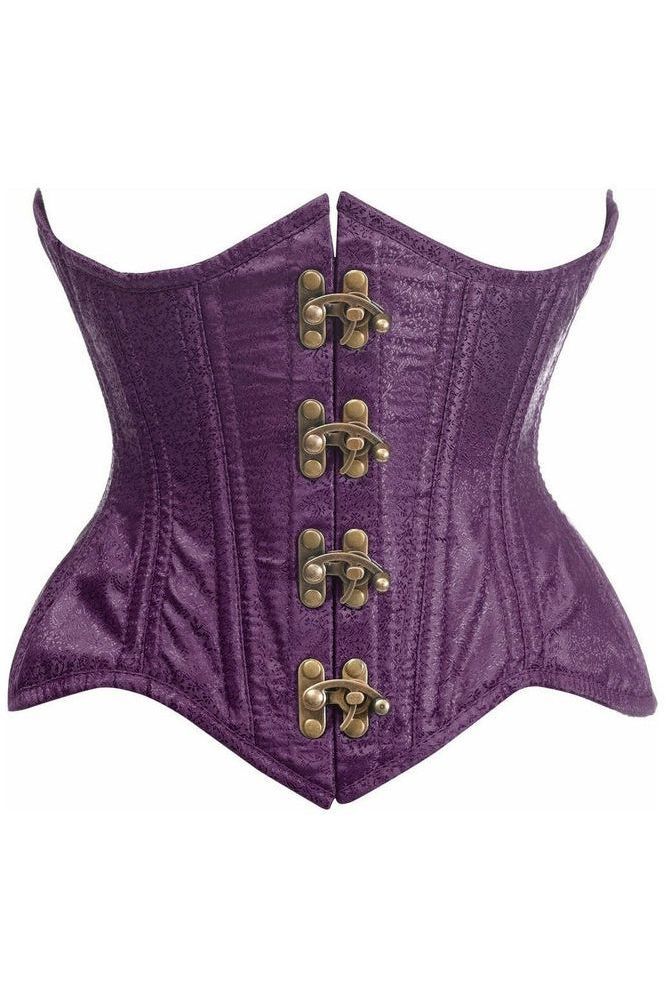 Double Steele Boned Plum Brocade Curvy Underbust Corset - dc TD-1864