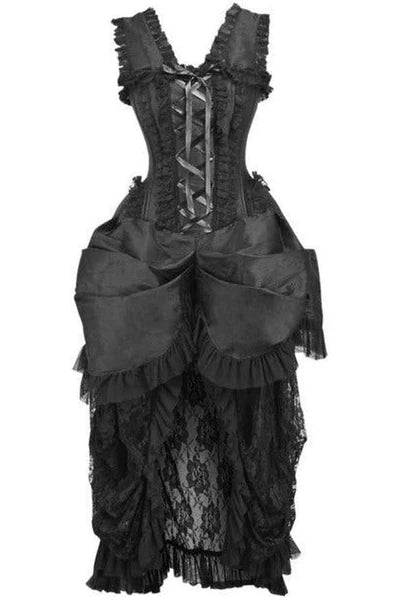 Steel Boned Black Lace Victorian Bustle Corset Dress - dc TD-044