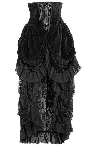 Steel Boned Black Velvet Victorian Bustle Underbust Corset Dress - dc TD-191