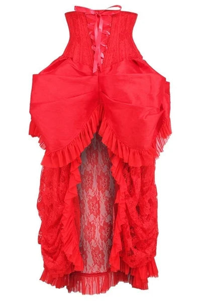Steel Boned Red Lace Victorian Bustle Underbust Corset Dress - dc TD-147