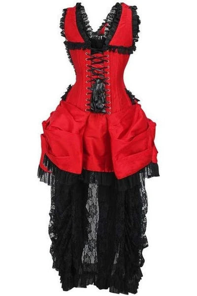 Steel Boned Red/Black Lace Victorian Bustle Corset Dress - dc TD-050