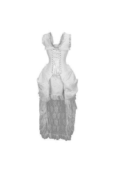 Steel Boned White Lace Victorian Bustle Corset Dress - dc TD-126