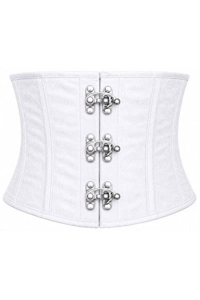 White Brocade Steele Boned Mini Cincher w/ Clasps - dc TD-545