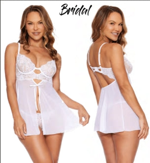 Lace And Mesh White Underwire Babydoll